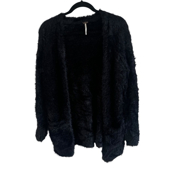 Free People Faux-Fur Open-Front Cardigan, Black, Size XS - Picture 4 of 10